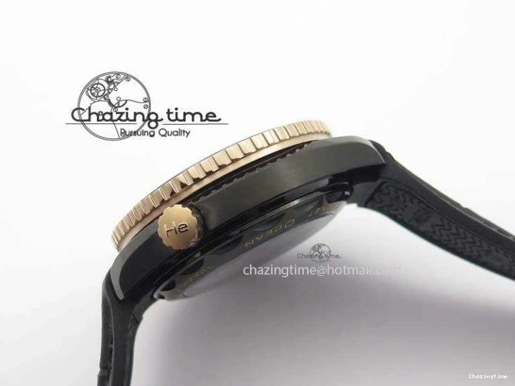 0427 Planet Ocean 45mm GMT DLC RG JHF Best Edition Black Dial On Leather Strap A Soft 8193